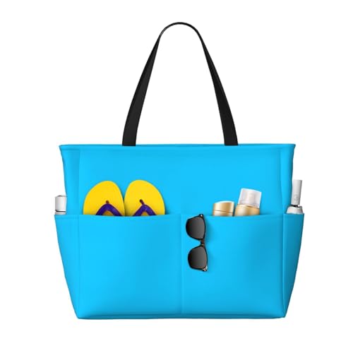 LiuMng Strandtasche mit großem Fassungsvermögen, bedruckt, wasserdicht, einfarbig, hellblau, Tragetasche mit mehreren Taschen für Urlaub, Fitnessstudio, Damen LiuMng Strandtasche mit großem Fassungsvermögen, bedruckt, wasserdicht, einfarbig, hellblau, Tragetasche mit mehreren Taschen für Urlaub, Fitnessstudio, Damen von LiuMng