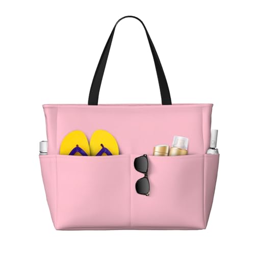 LiuMng Strandtasche mit großem Fassungsvermögen, bedruckt, wasserdicht, einfarbig, rosa, Tragetasche mit mehreren Taschen für Urlaub, Fitnessstudio, Damen von LiuMng