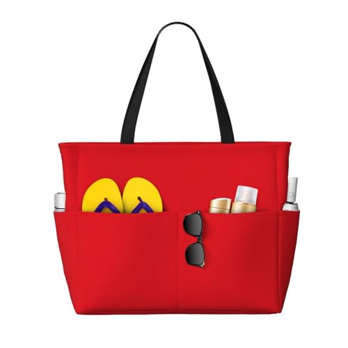 LiuMng Strandtasche mit großem Fassungsvermögen, bedruckt, wasserdicht, einfarbig, rot, Tragetasche mit mehreren Taschen für Urlaub, Fitnessstudio, Damen LiuMng Strandtasche mit großem Fassungsvermögen, bedruckt, wasserdicht, einfarbig, rot, Tragetasche mit mehreren Taschen für Urlaub, Fitnessstudio, Damen von LiuMng