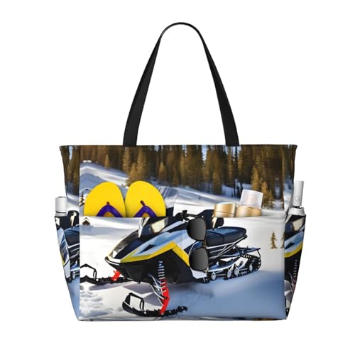 LiuMng Strandtasche mit großem Fassungsvermögen, bedruckt, wasserdicht, fortschrittliches Schneemobil mit mehreren Taschen, Tragetasche für Urlaub, Fitnessstudio, Damen, Schwarz, Einheitsgröße LiuMng Strandtasche mit großem Fassungsvermögen, bedruckt, wasserdicht, fortschrittliches Schneemobil mit mehreren Taschen, Tragetasche für Urlaub, Fitnessstudio, Damen, Schwarz, Einheitsgröße von LiuMng