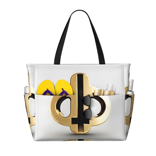 LiuMng Strandtasche mit großem Fassungsvermögen, bedruckt, wasserdicht, goldfarbenes Muster, mehrere Taschen, Tragetasche für Urlaub, Fitnessstudio, Damen LiuMng Strandtasche mit großem Fassungsvermögen, bedruckt, wasserdicht, goldfarbenes Muster, mehrere Taschen, Tragetasche für Urlaub, Fitnessstudio, Damen von LiuMng