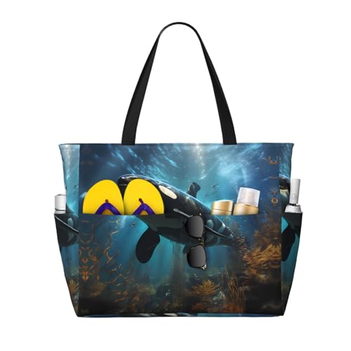 LiuMng Strandtasche mit großem Fassungsvermögen, bedruckt, wasserdicht, große Killerwale, Tragetasche mit mehreren Taschen für Urlaub, Fitnessstudio, Damen LiuMng Strandtasche mit großem Fassungsvermögen, bedruckt, wasserdicht, große Killerwale, Tragetasche mit mehreren Taschen für Urlaub, Fitnessstudio, Damen von LiuMng