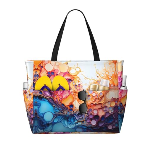 LiuMng Strandtasche mit großem Fassungsvermögen, bedruckt, wasserdicht, mehrfarbig, Marmorierung, Tragetasche mit mehreren Taschen, für Urlaub, Fitnessstudio, Damen von LiuMng
