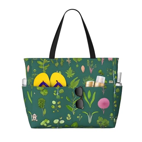 LiuMng Strandtasche mit großem Fassungsvermögen, bedruckt, wasserdicht, mit Blumen und Pflanzen, Tragetasche mit mehreren Taschen für Urlaub, Fitnessstudio, Damen von LiuMng