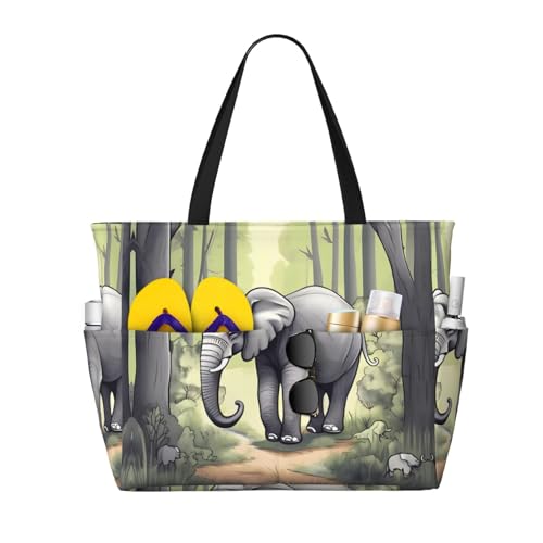 LiuMng Strandtasche mit großem Fassungsvermögen, bedruckt, wasserdicht, mit Elefant, mehrere Taschen, Tragetasche für Urlaub, Fitnessstudio, Damen, Schwarz, Einheitsgröße von LiuMng