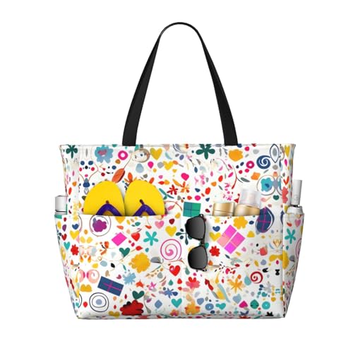 LiuMng Strandtasche mit großem Fassungsvermögen, bedruckt, wasserdicht, mit Happy Birthday-Hintergrund, mehrere Taschen, Tragetasche für Urlaub, Fitnessstudio, Damen von LiuMng