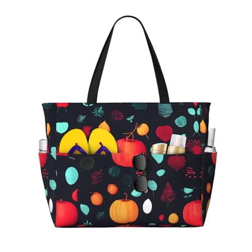 LiuMng Strandtasche mit großem Fassungsvermögen, bedruckt, wasserdicht, mit Kürbisblumen, mehrere Taschen, Tragetasche für Urlaub, Fitnessstudio, Damen LiuMng Strandtasche mit großem Fassungsvermögen, bedruckt, wasserdicht, mit Kürbisblumen, mehrere Taschen, Tragetasche für Urlaub, Fitnessstudio, Damen von LiuMng