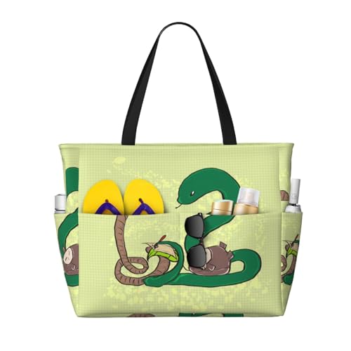 LiuMng Strandtasche mit großem Fassungsvermögen, bedruckt, wasserdicht, mit Sonnenblumenkernen, Regenwurm, Schlange, Tragetasche mit mehreren Taschen für Urlaub, Fitnessstudio, Damen von LiuMng