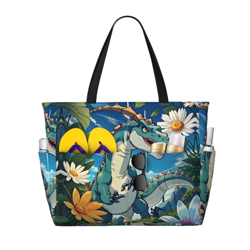 LiuMng Strandtasche mit großem Fassungsvermögen, bedruckt, wasserdicht, niedlicher Dinosaurier, Tragetasche mit mehreren Taschen, für Urlaub, Fitnessstudio, Damen, Schwarz, Einheitsgröße LiuMng Strandtasche mit großem Fassungsvermögen, bedruckt, wasserdicht, niedlicher Dinosaurier, Tragetasche mit mehreren Taschen, für Urlaub, Fitnessstudio, Damen, Schwarz, Einheitsgröße von LiuMng