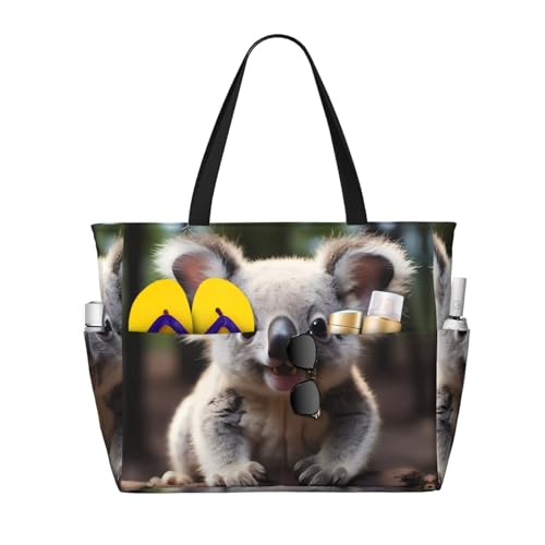 LiuMng Strandtasche mit großem Fassungsvermögen, bedruckt, wasserdicht, niedlicher Koala, Tragetasche mit mehreren Taschen, für Urlaub, Fitnessstudio, Damen, Schwarz, Einheitsgröße LiuMng Strandtasche mit großem Fassungsvermögen, bedruckt, wasserdicht, niedlicher Koala, Tragetasche mit mehreren Taschen, für Urlaub, Fitnessstudio, Damen, Schwarz, Einheitsgröße von LiuMng