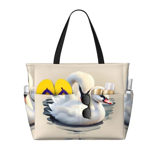 LiuMng Strandtasche mit großem Fassungsvermögen, bedruckt, wasserdicht, niedlicher kleiner Schwan, Tragetasche mit mehreren Taschen, für Urlaub, Fitnessstudio, Damen, Schwarz, Einheitsgröße LiuMng Strandtasche mit großem Fassungsvermögen, bedruckt, wasserdicht, niedlicher kleiner Schwan, Tragetasche mit mehreren Taschen, für Urlaub, Fitnessstudio, Damen, Schwarz, Einheitsgröße von LiuMng