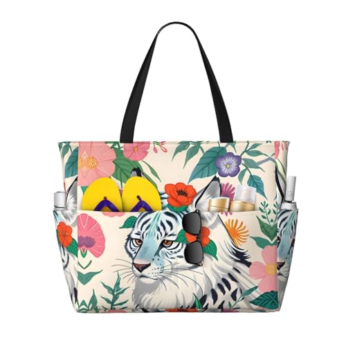 LiuMng Strandtasche mit großem Fassungsvermögen, bedruckt, wasserdicht, niedlicher weißer Tiger, Tragetasche mit mehreren Taschen für Urlaub, Fitnessstudio, Damen LiuMng Strandtasche mit großem Fassungsvermögen, bedruckt, wasserdicht, niedlicher weißer Tiger, Tragetasche mit mehreren Taschen für Urlaub, Fitnessstudio, Damen von LiuMng