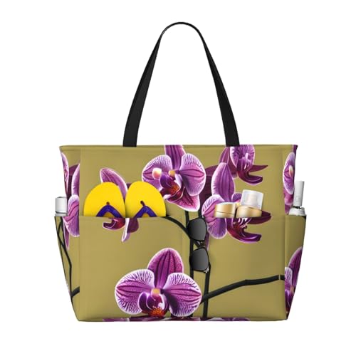 LiuMng Strandtasche mit großem Fassungsvermögen, bedruckt, wasserdicht, schöne Orchideen, mehrere Taschen, Tragetasche für Urlaub, Fitnessstudio, Damen LiuMng Strandtasche mit großem Fassungsvermögen, bedruckt, wasserdicht, schöne Orchideen, mehrere Taschen, Tragetasche für Urlaub, Fitnessstudio, Damen von LiuMng
