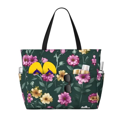 LiuMng Strandtasche mit großem Fassungsvermögen, bedruckt, wasserdicht, schöne lila Blumen, Tragetasche mit mehreren Taschen, für Urlaub, Fitnessstudio, Damen, Schwarz, Einheitsgröße LiuMng Strandtasche mit großem Fassungsvermögen, bedruckt, wasserdicht, schöne lila Blumen, Tragetasche mit mehreren Taschen, für Urlaub, Fitnessstudio, Damen, Schwarz, Einheitsgröße von LiuMng