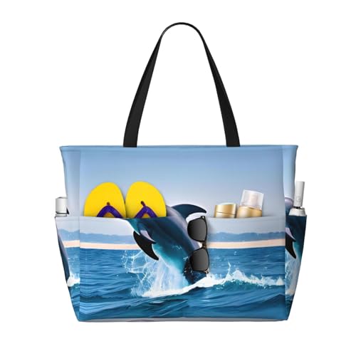 LiuMng Strandtasche mit großem Fassungsvermögen, bedruckt, wasserdichte Reisetasche, Delfine, mehrere Taschen, Tragetasche für Urlaub, Fitnessstudio, Damen LiuMng Strandtasche mit großem Fassungsvermögen, bedruckt, wasserdichte Reisetasche, Delfine, mehrere Taschen, Tragetasche für Urlaub, Fitnessstudio, Damen von LiuMng