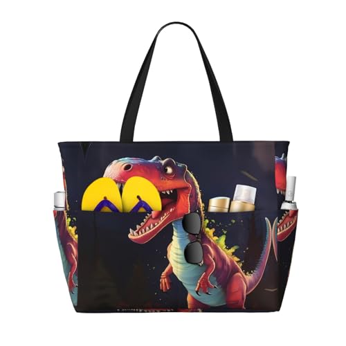 LiuMng Strandtasche mit großem Fassungsvermögen, bedruckt, wasserdichte Reisetasche, Dinosaurier, mehrere Taschen, Tragetasche für Urlaub, Fitnessstudio, Damen von LiuMng
