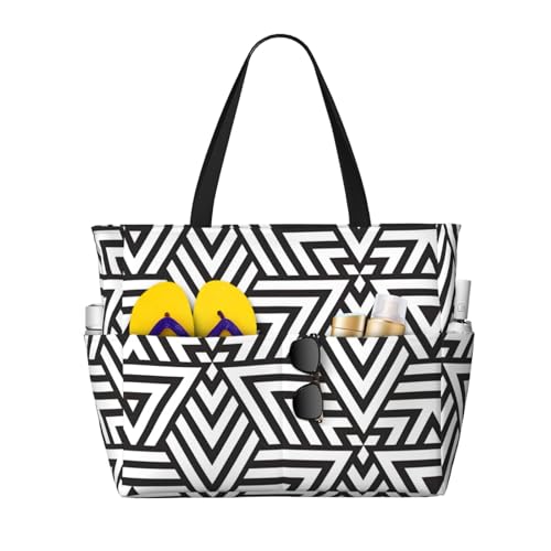 LiuMng Strandtasche mit großem Fassungsvermögen, bedruckt, wasserdichte Reisetasche, Printidea, Tragetasche mit mehreren Taschen, für Urlaub, Fitnessstudio, Damen, Schwarz, Einheitsgröße von LiuMng