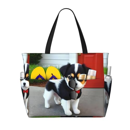 LiuMng Strandtasche mit großem Fassungsvermögen, bedruckt, wasserdichte Reisetasche, Schwarz und Weiß, Welpe, mehrere Taschen, Tragetasche für Urlaub, Fitnessstudio, Damen LiuMng Strandtasche mit großem Fassungsvermögen, bedruckt, wasserdichte Reisetasche, Schwarz und Weiß, Welpe, mehrere Taschen, Tragetasche für Urlaub, Fitnessstudio, Damen von LiuMng