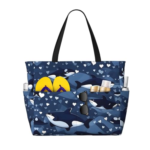 LiuMng Strandtasche mit großem Fassungsvermögen, bedruckt, wasserdichte Reisetasche, blauer Killerwal, mehrere Taschen, Tragetasche für Urlaub, Fitnessstudio, Damen LiuMng Strandtasche mit großem Fassungsvermögen, bedruckt, wasserdichte Reisetasche, blauer Killerwal, mehrere Taschen, Tragetasche für Urlaub, Fitnessstudio, Damen von LiuMng