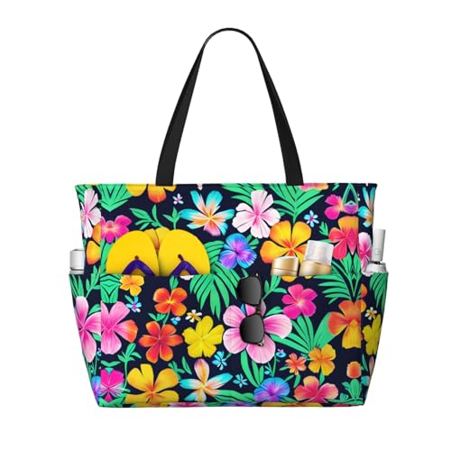 LiuMng Strandtasche mit großem Fassungsvermögen, bedruckt, wasserdichte Reisetasche, bunte Blumen, mehrere Taschen, Tragetasche für Urlaub, Fitnessstudio, Damen LiuMng Strandtasche mit großem Fassungsvermögen, bedruckt, wasserdichte Reisetasche, bunte Blumen, mehrere Taschen, Tragetasche für Urlaub, Fitnessstudio, Damen von LiuMng