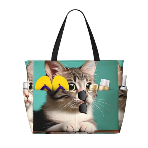 LiuMng Strandtasche mit großem Fassungsvermögen, bedruckt, wasserdichte Reisetasche, eine neugierige Katze, Tragetasche mit mehreren Taschen, für Urlaub, Fitnessstudio, Damen, Schwarz, Einheitsgröße LiuMng Strandtasche mit großem Fassungsvermögen, bedruckt, wasserdichte Reisetasche, eine neugierige Katze, Tragetasche mit mehreren Taschen, für Urlaub, Fitnessstudio, Damen, Schwarz, Einheitsgröße von LiuMng