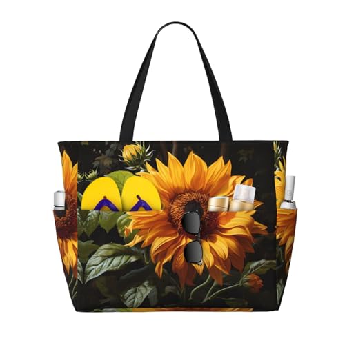 LiuMng Strandtasche mit großem Fassungsvermögen, bedruckt, wasserdichte Reisetasche, gelbe Sonnenblume auf braunem Hintergrund, Tragetasche mit mehreren Taschen für Urlaub, Fitnessstudio, Damen LiuMng Strandtasche mit großem Fassungsvermögen, bedruckt, wasserdichte Reisetasche, gelbe Sonnenblume auf braunem Hintergrund, Tragetasche mit mehreren Taschen für Urlaub, Fitnessstudio, Damen von LiuMng