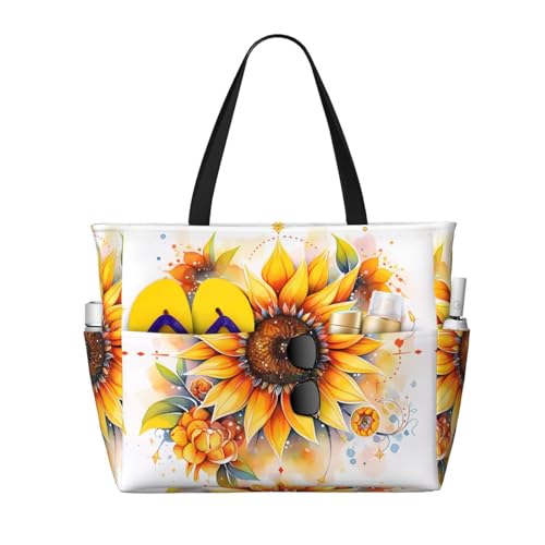 LiuMng Strandtasche mit großem Fassungsvermögen, bedruckt, wasserdichte Reisetasche, gelbe Sonnenblume in Öl, Tragetasche mit mehreren Taschen, für Urlaub, Fitnessstudio, Damen, Schwarz, Einheitsgröße LiuMng Strandtasche mit großem Fassungsvermögen, bedruckt, wasserdichte Reisetasche, gelbe Sonnenblume in Öl, Tragetasche mit mehreren Taschen, für Urlaub, Fitnessstudio, Damen, Schwarz, Einheitsgröße von LiuMng