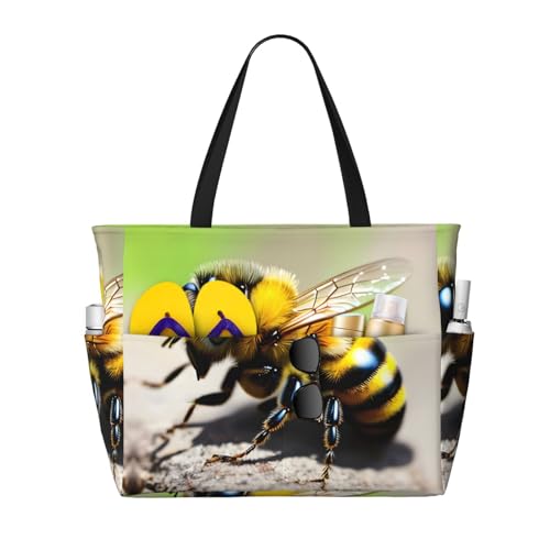 LiuMng Strandtasche mit großem Fassungsvermögen, bedruckt, wasserdichte Reisetasche, niedliche kleine Biene, mehrere Taschen, Tragetasche für Urlaub, Fitnessstudio, Damen, Schwarz, Einheitsgröße LiuMng Strandtasche mit großem Fassungsvermögen, bedruckt, wasserdichte Reisetasche, niedliche kleine Biene, mehrere Taschen, Tragetasche für Urlaub, Fitnessstudio, Damen, Schwarz, Einheitsgröße von LiuMng