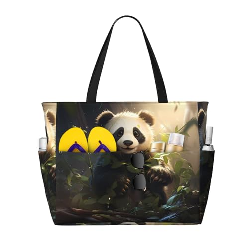 LiuMng Strandtasche mit großem Fassungsvermögen, bedruckt, wasserdichte Reisetasche, niedlicher Panda-Pflanze, mehrere Taschen, Tragetasche für Urlaub, Fitnessstudio, Damen, Schwarz, Einheitsgröße LiuMng Strandtasche mit großem Fassungsvermögen, bedruckt, wasserdichte Reisetasche, niedlicher Panda-Pflanze, mehrere Taschen, Tragetasche für Urlaub, Fitnessstudio, Damen, Schwarz, Einheitsgröße von LiuMng