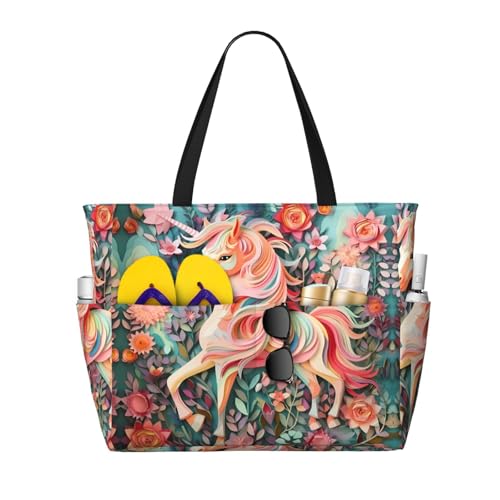 LiuMng Strandtasche mit großem Fassungsvermögen, bedruckt, wasserdichte Reisetasche, rosa Papierschnitt, Einhorn mit mehreren Taschen, Tragetasche für Urlaub, Fitnessstudio, Damen LiuMng Strandtasche mit großem Fassungsvermögen, bedruckt, wasserdichte Reisetasche, rosa Papierschnitt, Einhorn mit mehreren Taschen, Tragetasche für Urlaub, Fitnessstudio, Damen von LiuMng