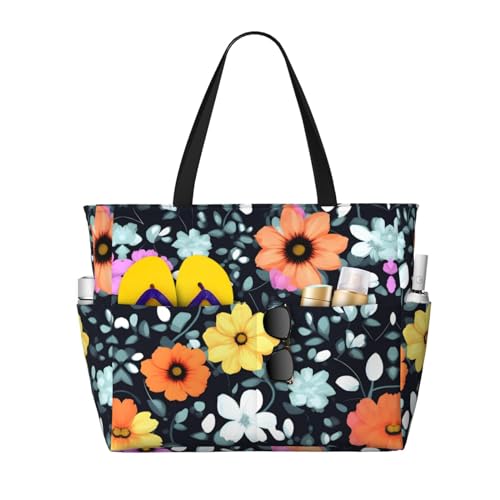 LiuMng Strandtasche mit großem Fassungsvermögen, bedruckt, wasserdichte Reisetasche, schöne bunte Blumen, Tragetasche mit mehreren Taschen für Urlaub, Fitnessstudio, Damen LiuMng Strandtasche mit großem Fassungsvermögen, bedruckt, wasserdichte Reisetasche, schöne bunte Blumen, Tragetasche mit mehreren Taschen für Urlaub, Fitnessstudio, Damen von LiuMng