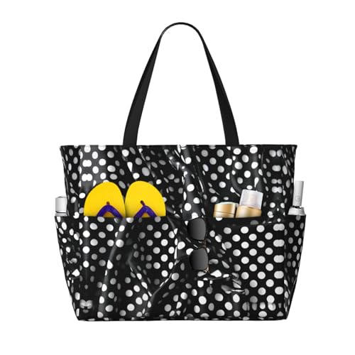 LiuMng Strandtasche mit großem Fassungsvermögen, bedruckt, wasserdichte Reisetasche, schwarz und weiß, gewellte Punkte, Tragetasche mit mehreren Taschen, für Urlaub, Fitnessstudio, Damen, Schwarz LiuMng Strandtasche mit großem Fassungsvermögen, bedruckt, wasserdichte Reisetasche, schwarz und weiß, gewellte Punkte, Tragetasche mit mehreren Taschen, für Urlaub, Fitnessstudio, Damen, Schwarz von LiuMng