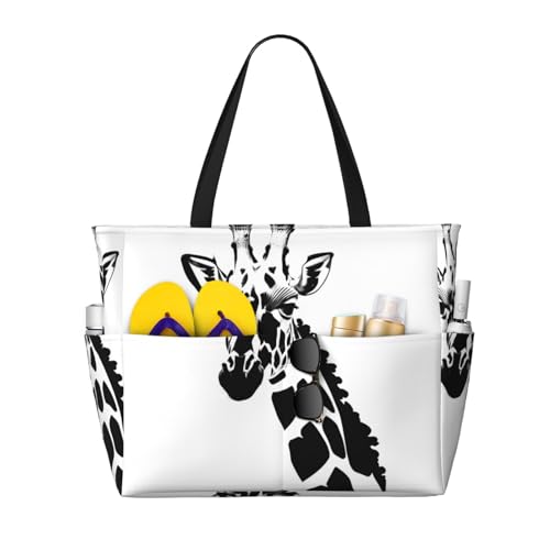 LiuMng Strandtasche mit großem Fassungsvermögen, bedruckt, wasserdichte Reisetasche, schwarz-weiße Giraffe, mehrere Taschen, Tragetasche für Urlaub, Fitnessstudio, Damen, Schwarz, Einheitsgröße LiuMng Strandtasche mit großem Fassungsvermögen, bedruckt, wasserdichte Reisetasche, schwarz-weiße Giraffe, mehrere Taschen, Tragetasche für Urlaub, Fitnessstudio, Damen, Schwarz, Einheitsgröße von LiuMng