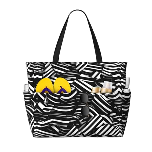 LiuMng Strandtasche mit großem Fassungsvermögen, bedruckt, wasserdichte Reisetasche, schwarze und weiße Linien, mehrere Taschen, Tragetasche für Urlaub, Fitnessstudio, Damen LiuMng Strandtasche mit großem Fassungsvermögen, bedruckt, wasserdichte Reisetasche, schwarze und weiße Linien, mehrere Taschen, Tragetasche für Urlaub, Fitnessstudio, Damen von LiuMng
