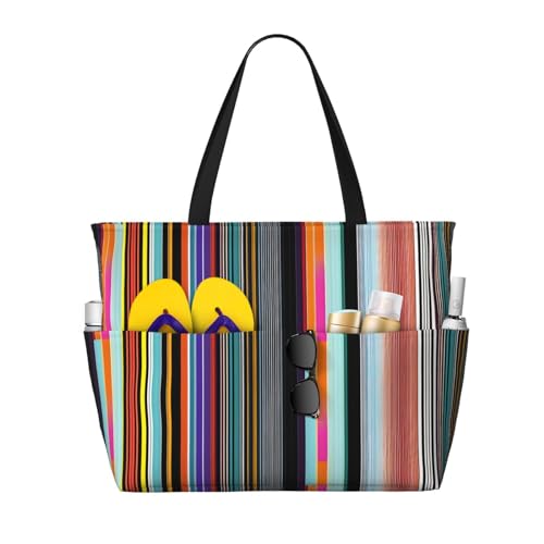 LiuMng Strandtasche mit großem Fassungsvermögen, bedruckt, wasserdichte Reisetasche, unregelmäßige vertikale Linien, mehrere Taschen, Tragetasche für Urlaub, Fitnessstudio, Damen LiuMng Strandtasche mit großem Fassungsvermögen, bedruckt, wasserdichte Reisetasche, unregelmäßige vertikale Linien, mehrere Taschen, Tragetasche für Urlaub, Fitnessstudio, Damen von LiuMng