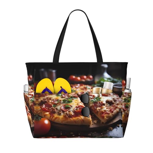 LiuMng Strandtasche mit großem Fassungsvermögen, bedruckt, wasserdichte Reisetasche, verlockende Wurst, Pizza, mehrere Taschen, Tragetasche für Urlaub, Fitnessstudio, Damen LiuMng Strandtasche mit großem Fassungsvermögen, bedruckt, wasserdichte Reisetasche, verlockende Wurst, Pizza, mehrere Taschen, Tragetasche für Urlaub, Fitnessstudio, Damen von LiuMng