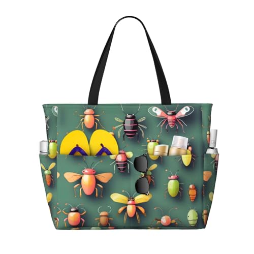 LiuMng Strandtasche mit großem Fassungsvermögen – bedruckt, wasserdicht, Reisetasche, Insekten-Atlas, mehrere Taschen, Tragetasche für Urlaub, Fitnessstudio, Damen von LiuMng