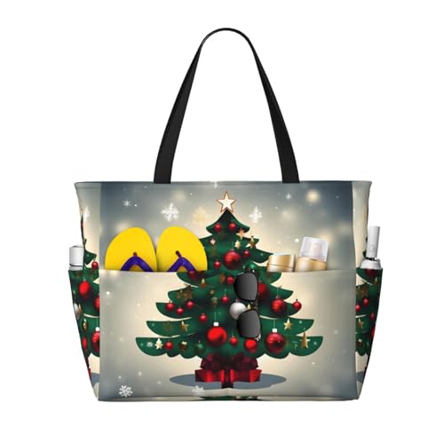 LiuMng Strandtasche mit großem Fassungsvermögen – bedruckt, wasserdicht, Reisetasche, Weihnachtsgeschenk, Baum, mehrere Taschen, Tragetasche für Urlaub, Fitnessstudio, Damen von LiuMng