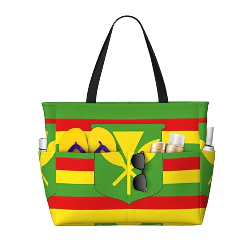 LiuMng Strandtasche mit großem Fassungsvermögen – bedruckt, wasserdichte Reisetasche, Hawaii-Flagge, mehrere Taschen, Tragetasche für Urlaub, Fitnessstudio, Damen von LiuMng