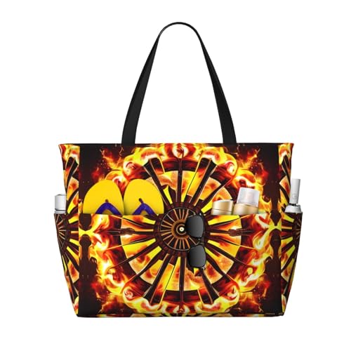 LiuMng Strandtasche mit großer Kapazität – bedruckt, wasserdichte Reisetasche, die die Flamme dreht, mehrere Taschen, Tragetasche für Urlaub, Fitnessstudio, Damen von LiuMng