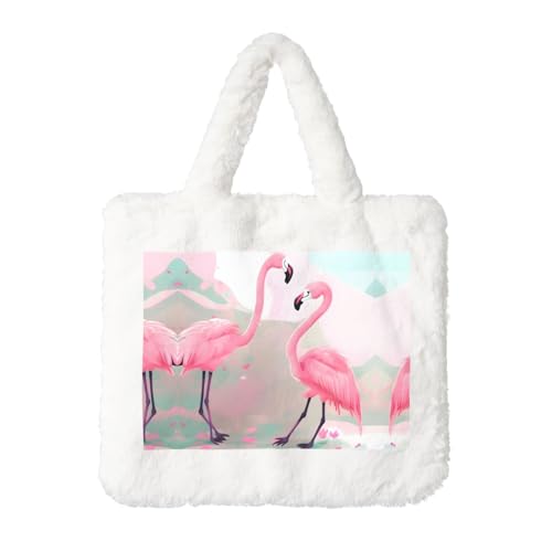 Love Flamingo Plüsch Handtasche: Damen Flauschige Schultertasche - Herbst/Winter Tote Crossbody Tasche Münztasche Geldbörse Love Flamingo Plüsch Handtasche: Damen Flauschige Schultertasche - Herbst/Winter Tote Crossbody Tasche Münztasche Geldbörse von LiuMng