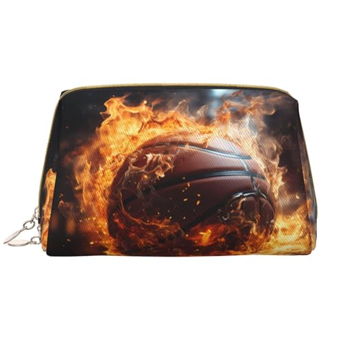 Make-up-Tasche für Damen, Motiv: Basketball auf Feuer und Wasserflamme – großes Fassungsvermögen, Reise-Kosmetiktasche, PU-Leder, Reißverschlusstasche, tragbar, weit offen, weiß, Einheitsgröße Make-up-Tasche für Damen, Motiv: Basketball auf Feuer und Wasserflamme – großes Fassungsvermögen, Reise-Kosmetiktasche, PU-Leder, Reißverschlusstasche, tragbar, weit offen, weiß, Einheitsgröße von LiuMng