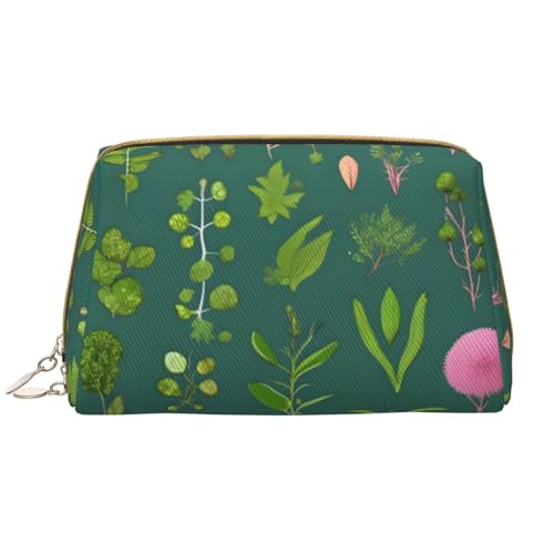 Make-up-Tasche für Damen, Motiv: Blumen und Pflanzen, großes Fassungsvermögen, Reise-Kosmetiktasche, PU-Leder, mit Reißverschluss, tragbar, weit geöffneter Organizer von LiuMng
