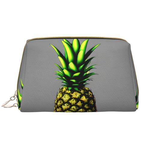 Make-up-Tasche für Damen, Motiv: Cartoon-Ananas, großes Fassungsvermögen, Reise-Kosmetiktasche, PU-Leder, Reißverschluss, tragbar, weit offen, weiß, Einheitsgröße Make-up-Tasche für Damen, Motiv: Cartoon-Ananas, großes Fassungsvermögen, Reise-Kosmetiktasche, PU-Leder, Reißverschluss, tragbar, weit offen, weiß, Einheitsgröße von LiuMng