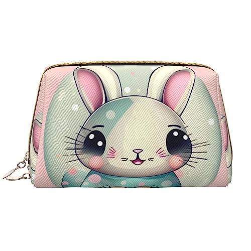 Make-up-Tasche für Damen, Motiv: Cartoon-Häschen, großes Fassungsvermögen, Reise-Kosmetiktasche, PU-Leder, mit Reißverschluss, tragbar, weit geöffnet, Rosa von LiuMng