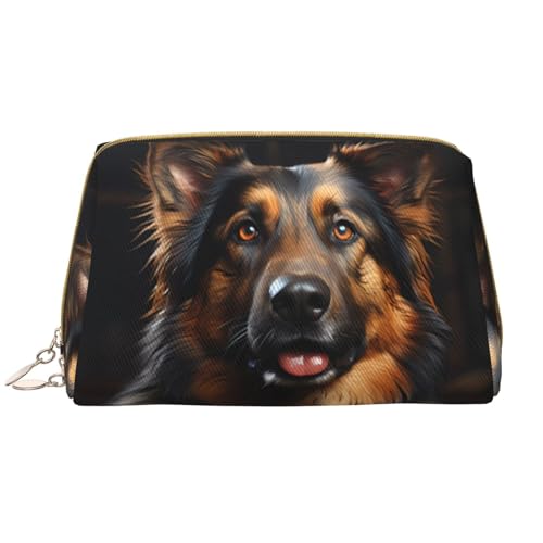 Make-up-Tasche für Damen, Motiv: Deutscher Schäferhund, großes Fassungsvermögen, Reise-Kosmetiktasche, PU-Leder, Reißverschluss, tragbar, weit offen, weiß, Einheitsgröße von LiuMng