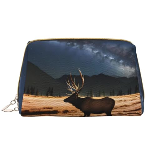 Make-up-Tasche für Damen, Motiv: Elch auf der Wiese, großes Fassungsvermögen, Reise-Kosmetiktasche, PU-Leder, mit Reißverschluss, tragbar, weit geöffneter Organizer Make-up-Tasche für Damen, Motiv: Elch auf der Wiese, großes Fassungsvermögen, Reise-Kosmetiktasche, PU-Leder, mit Reißverschluss, tragbar, weit geöffneter Organizer von LiuMng