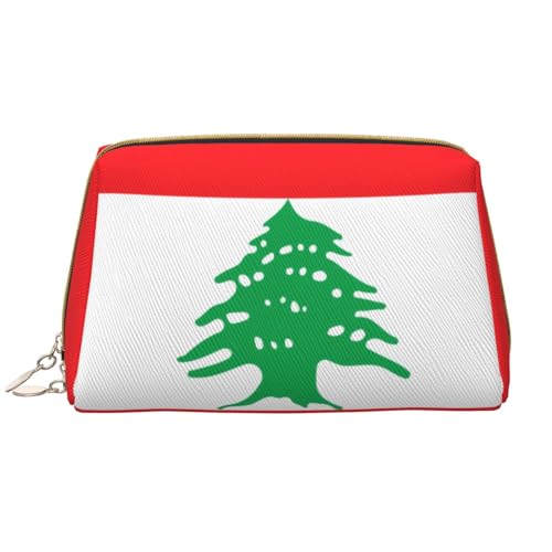 Make-up-Tasche für Damen, Motiv: Flagge des Libanon, großes Fassungsvermögen, Reise-Kosmetiktasche, PU-Leder, Reißverschluss, tragbar, weit geöffneter Organizer von LiuMng