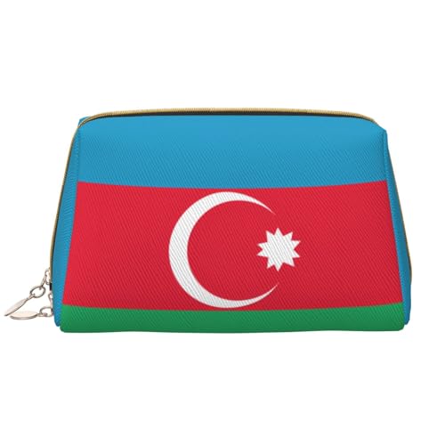 Make-up-Tasche für Damen, Motiv: Flagge von Aserbaidschan, großes Fassungsvermögen, Reise-Kosmetiktasche, PU-Leder, Reißverschluss, tragbar, weit offen, weiß, Einheitsgröße von LiuMng