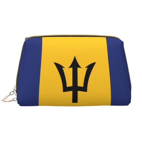 Make-up-Tasche für Damen, Motiv: Flagge von Barbados, großes Fassungsvermögen, Reise-Kosmetiktasche, PU-Leder, Reißverschluss, tragbar, weit offen, weiß, Einheitsgröße von LiuMng